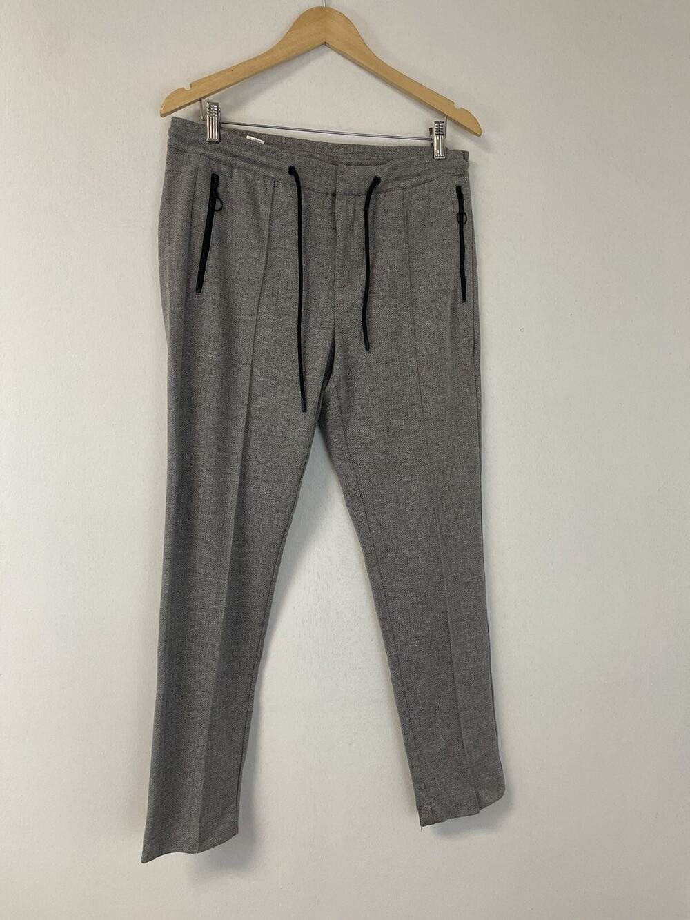River Island Sweatpants Men 30x29 Gray Super Skinny Zip Drawstring Joggers N203